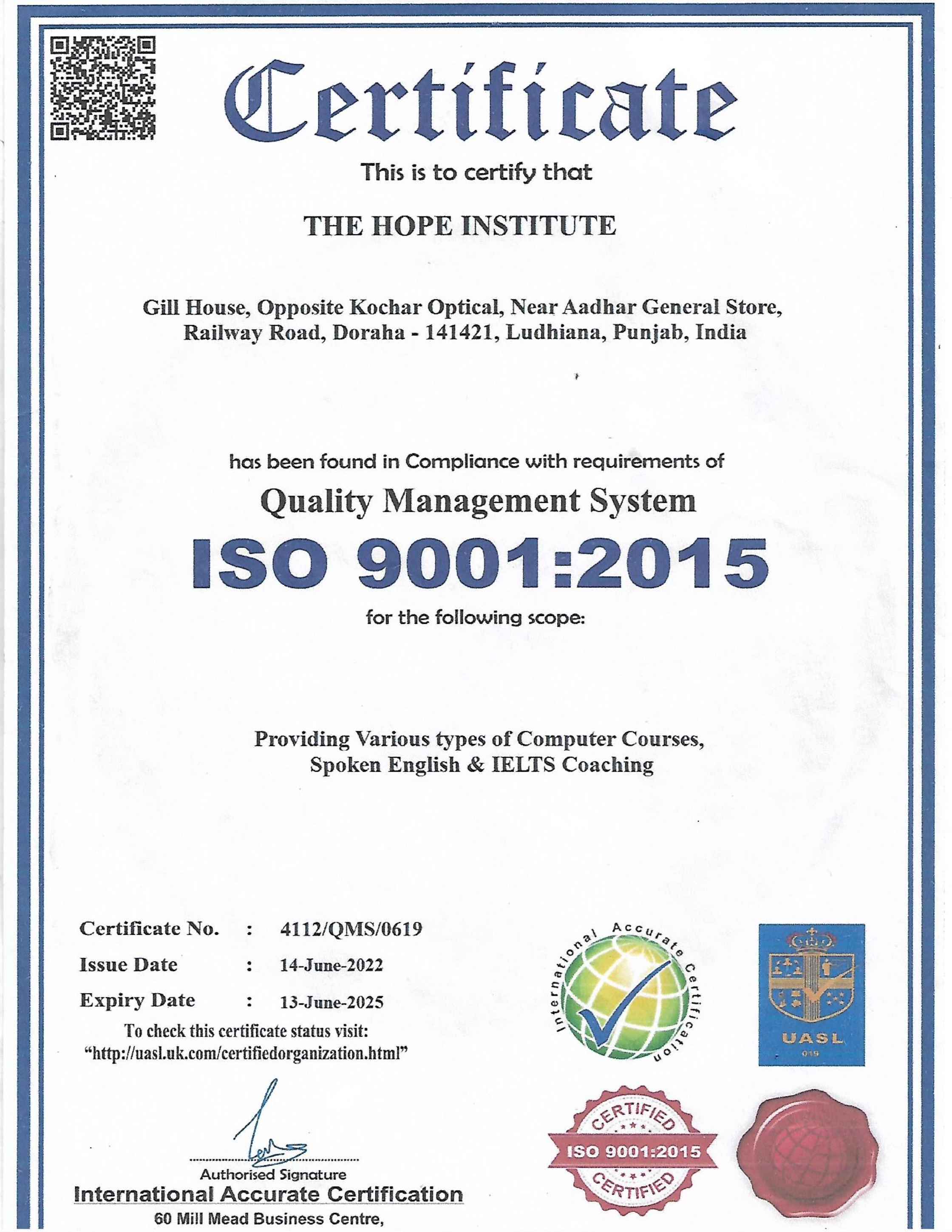 ISO Certificate